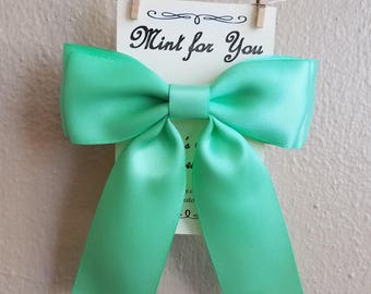 Mint for You, mint green hair bow, satin ribbon, womens, ladies, girls, fancy, barrette, clip