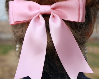 Graceful, hair bow, pretty pink, satin ribbon, womens, ladies, girls, fancy, formal, barrette, clip
