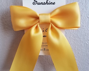Sunshine, golden yellow hair bow, satin ribbon, womens, ladies, girls, fancy, barrette, clip