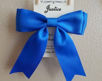 Justice, blue hair bow, satin ribbon, womens, ladies, girls, fancy, barrette, clip