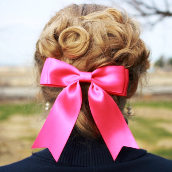 Hot Pink Satin Bow Barrette Hair Clip