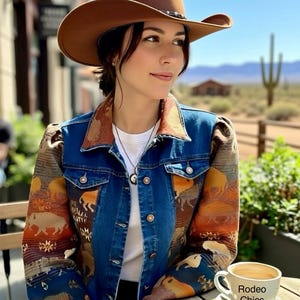 BUFFALO Gal- Custom Western Denim Jacke mit echter PNW Wolle - auf Ihre Größe gemacht Rodeochics Exclusive