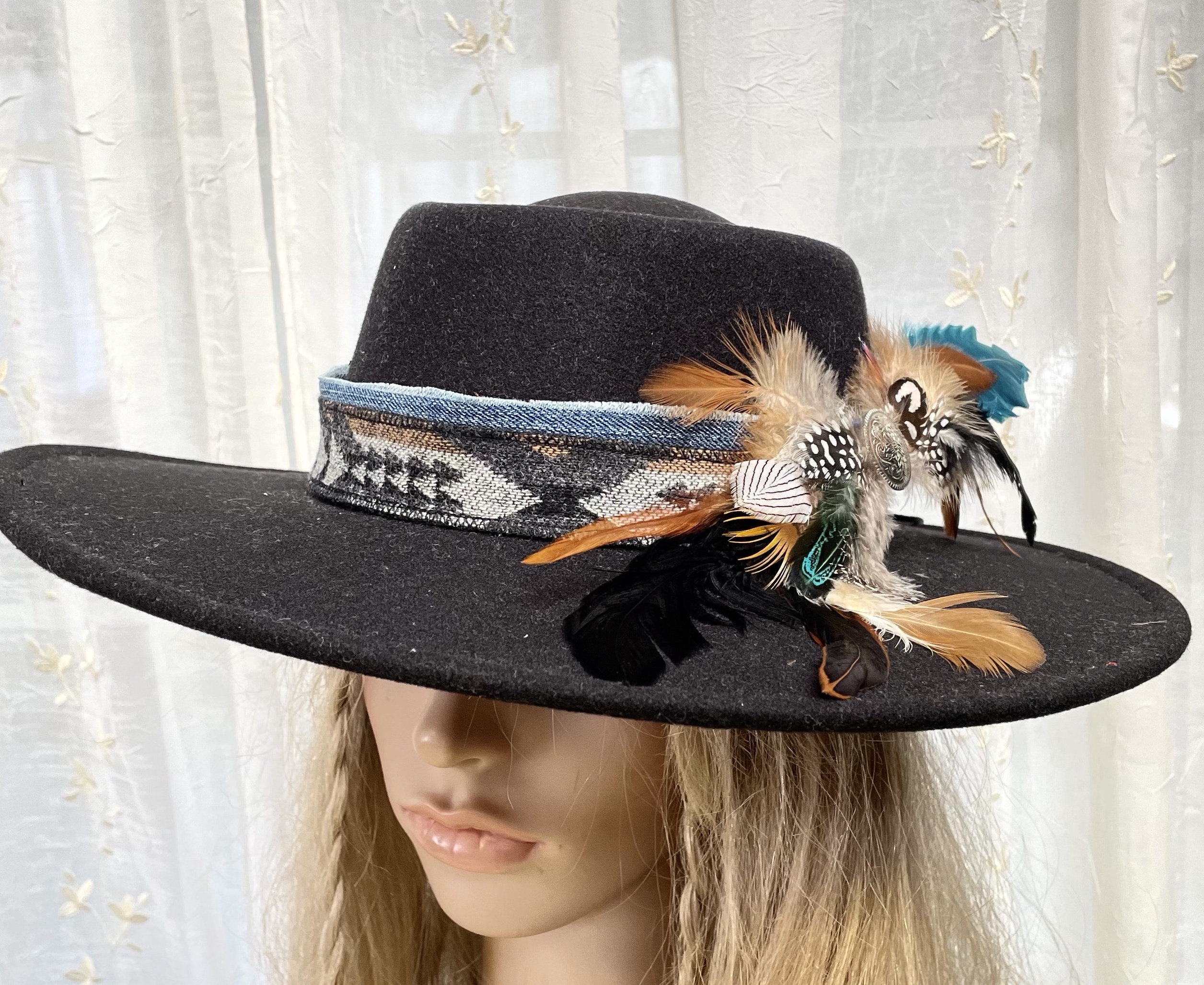 BEST SELLER Custom Cowboy HATBAND- Denim and Oregon Pen Wool  display picture 1