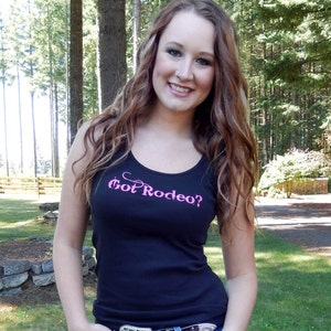 Got Rodeo (R) Buck Yeh- Original Screenprint Full Strap Tank Top-Black n Pink-Cowgirl Chic-Trademark Clothing line