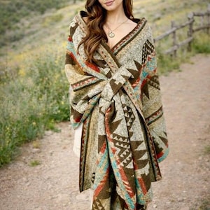 Earthen Sunrise Tribal Wrap: Italian Wool Blend Western Design