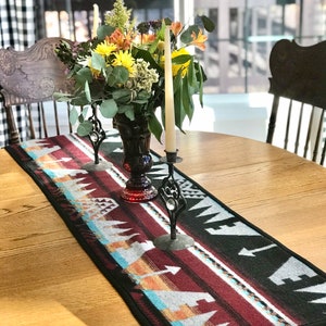 Maroon Arrow Table Runner-Custom made of Italian Wool-Reversible Sides-Native American Tribal Patterned