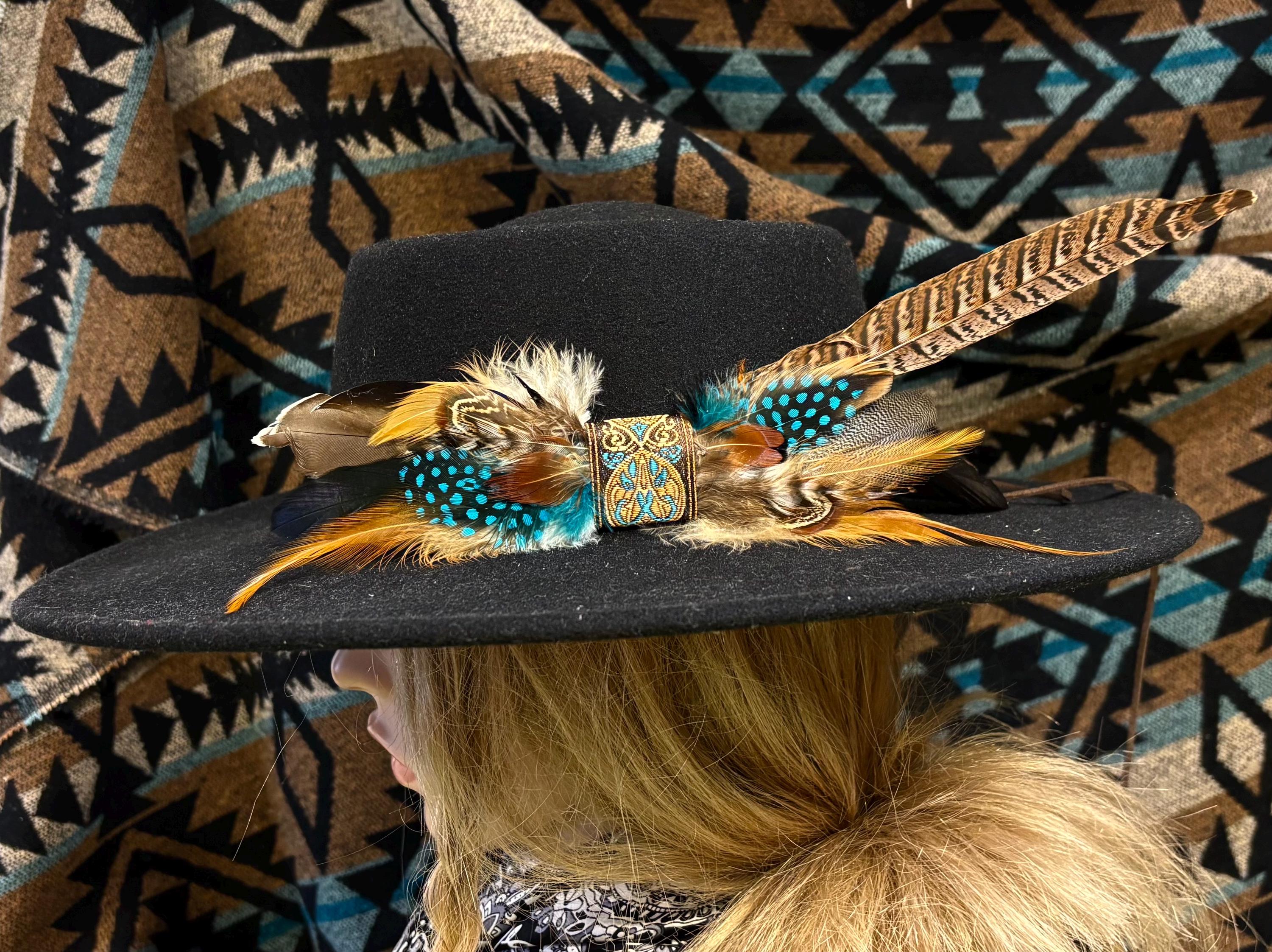 Vintage feather hatband headdress turquoise Retro Western Feather Hat Band: Genuine Turquoise Stone - Etsy main image 4