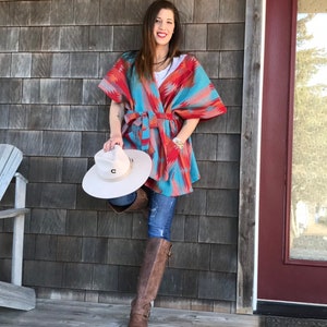 Tribal Gem-Rustic Italian wool  Jacket wrap-cardigan- Slight oversize-western inspired-Rodeochics Original Design