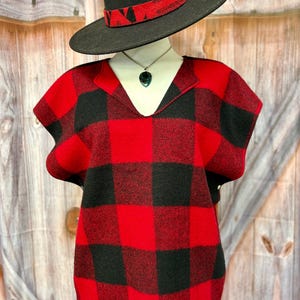 Red Buffalo Plaid  Poncho-Side Snap closure Handmade of  Genuine Oregon Wool out of Pendleton OR- Rodeochics Exclusive