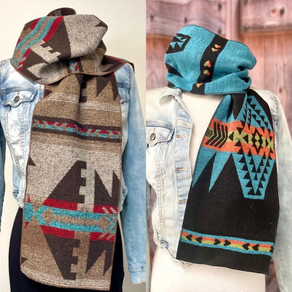 Earthen Sunrise and Blue Thunder  Scarves-your choice-Western Tribal Fashion Design-Reversible-Rodeochics Exclusive