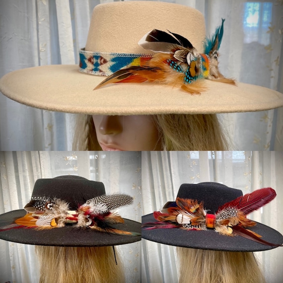 Feathered Western Hatband: Custom Pendleton or Italian Wool Cowgirl Hat