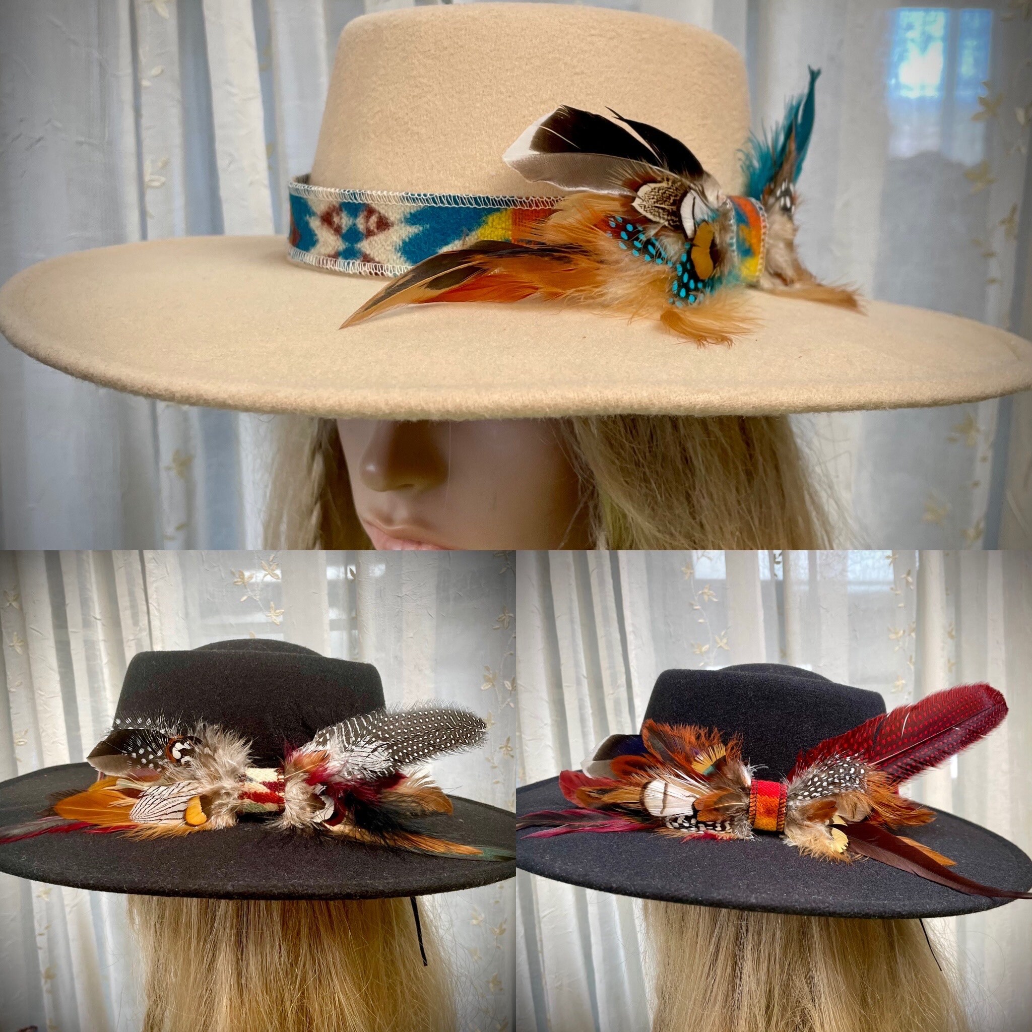 VTG Pendleton Unisex Straw Hat Band Aztec  XL X-Large A165-725 Geometric Blue Aztec – Island Girl Hats main image 2
