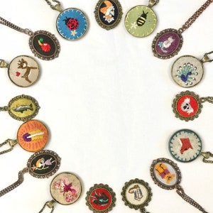 Young Ladies Hand Embroidered Minature Designed Necklaces-Made with Genuine Oregon Wool