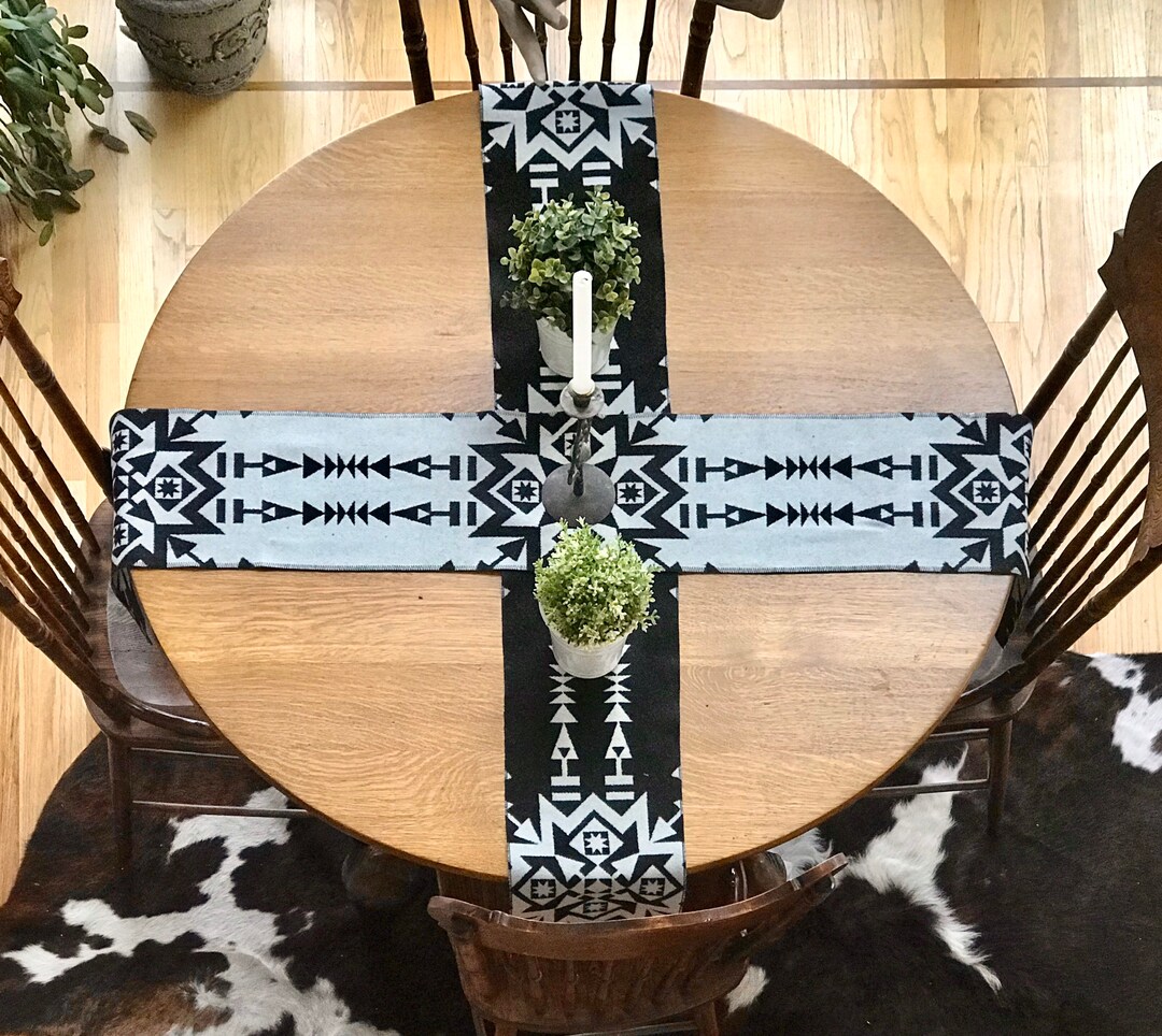 NEW Custom Made Black and White Tribal Table Runner Handmade of Oregon