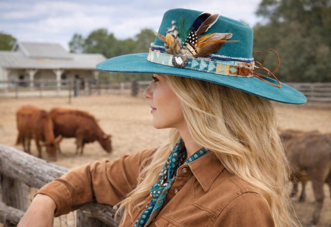 Western Black Suede Hat Band, Red & Teal Rhinestone Floral Conchos Adjustable ?Southwest Style in the Desert just got a whole lot hotter  main image 4