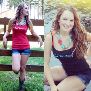 Rodeochics Got  Rodeo®Tank Top- Buck Yeh- Original Screenprint Spaghetti Strap Tank Red or Black