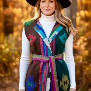 Thunder Rolling - gilet in vera lana PNW - giacca-cardigan in stile western - design originale Rodeochics - con cintura.