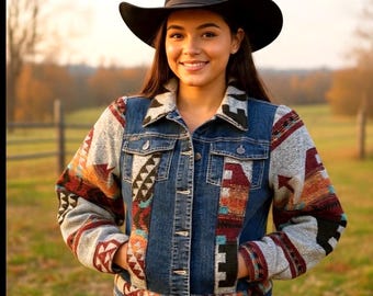 BEST SELLER-Custom Gray or Brown  Arrow Denim Jacket or Vest- made to your size  Rodeochics Exclusive