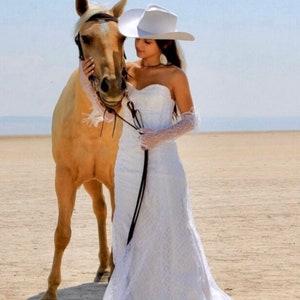 Cowgirl Dreams White Lace Wedding Dress-lace Gaunlets-Rodeochics Exclusive Handmade FREE USA Shipping