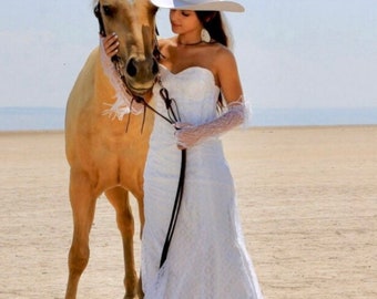 Cowgirl Dreams White Lace Wedding Dress-lace Gaunlets-Rodeochics Exclusive Handmade