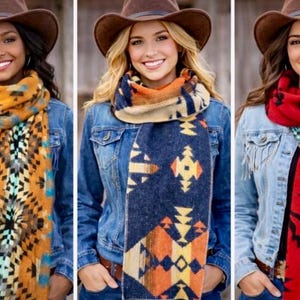 WESTERN SCARFS- Tribal-Ethic Design-Reversible-Rodeochics Exclusive-Choice of pattern