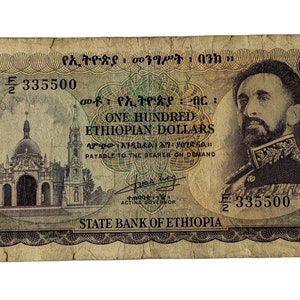 Rara vecchia banconota etiope da 100 Birr, carta moneta, imperatore Haile Selassie, Leone di Giuda, in circolazione