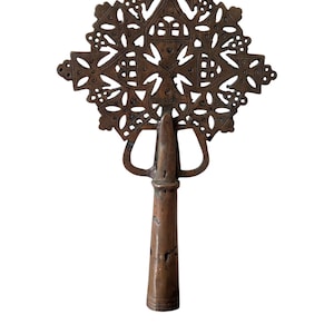 Antique Ethiopian Orthodox Christian Processional Cross Handmade From Copper