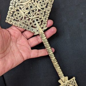 Vintage Handmade Large Orthodox Coptic Golden Blessing Cross Axum Ethiopia, Home Decor