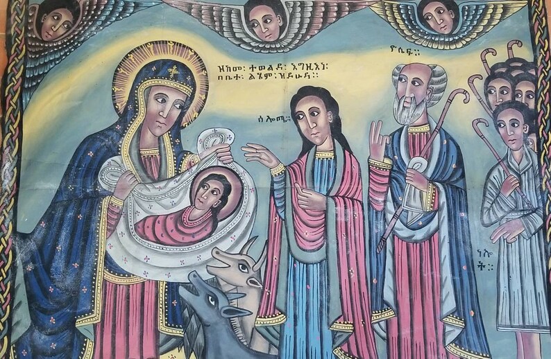 Antique Ethiopian Painting on Canvas in Early 1900s the image 0