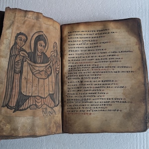 Antique Ethiopian Orthodox Coptic Bible Psalm Ge&#39;ez Manuscript On Parchment