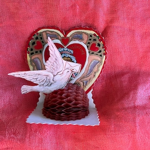 Vintage Bienenwabe Taube mit Buchstaben Mädchen im Herzen "My Sweet Valentine" USA Klappkarte