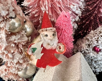 Kitschy Mini Japan Felt Pipe Cleaner Spun Cotton Santa Accessory for Xmas Diorama Retro Christmas Craft & Wreath Making