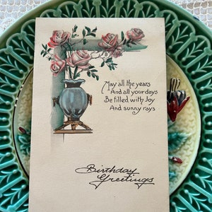 Victorian Era Unused Embossed &quot;May All The Years and All Your Days Be Filled With Joy And Sunny Days&quot; Pink Roses in Vase Postcard