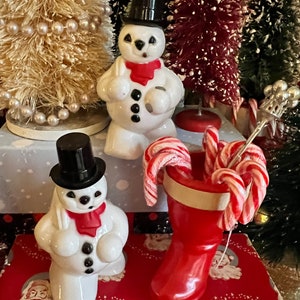 ヴィンテージクリスマス 1950年代 ハードプラスチック製 Rosbro Rosen 雪だるま パイプ付き レトロクリスマスディスプレイ キャンディ容器 メニューから選択