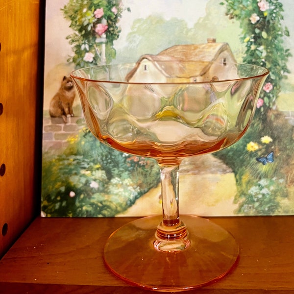 Pretty Dimpled Vintage Pink Depression Glass Classic Round Champagne Serving Berries For Pretty Drinks Deserts