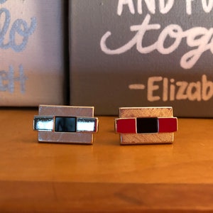 Vintage Men&#39;s Silver and Black Onyx Square Mid-Century Cufflinks Groomsmen Bachelor Gift Wedding
