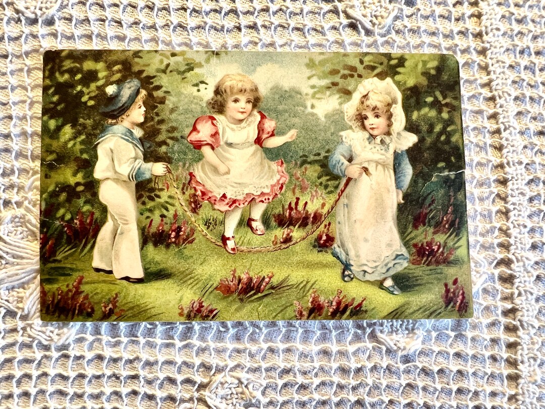 Darling Antique Children Jumping Rope Boy in Sailor Suit Girls in ...
