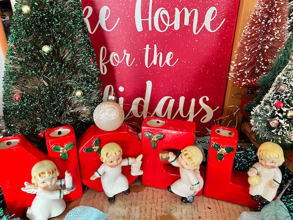 Darling Vintage Christmas NAPCO Red Ceramic NOEL Letters Angel