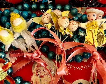 Darling Vintage Putz Spun Cotton Angels Gold Foil Cleaners Stems Decorazioni natalizie Cravatte per confezioni regalo Forniture per artigianato natalizio Decorazioni