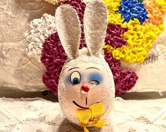 Super Cute Vintage Paper Mache Bunny Winking Easter Rabbit Head Papier-mâché Candy Container West Germany 1950s