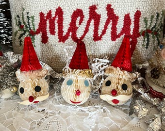 Super carino vintage kitsch di Natale a nido d'ape di carta cappello di Babbo Natale baffi pupazzo di neve berretti rossi ornamento di Natale Giappone