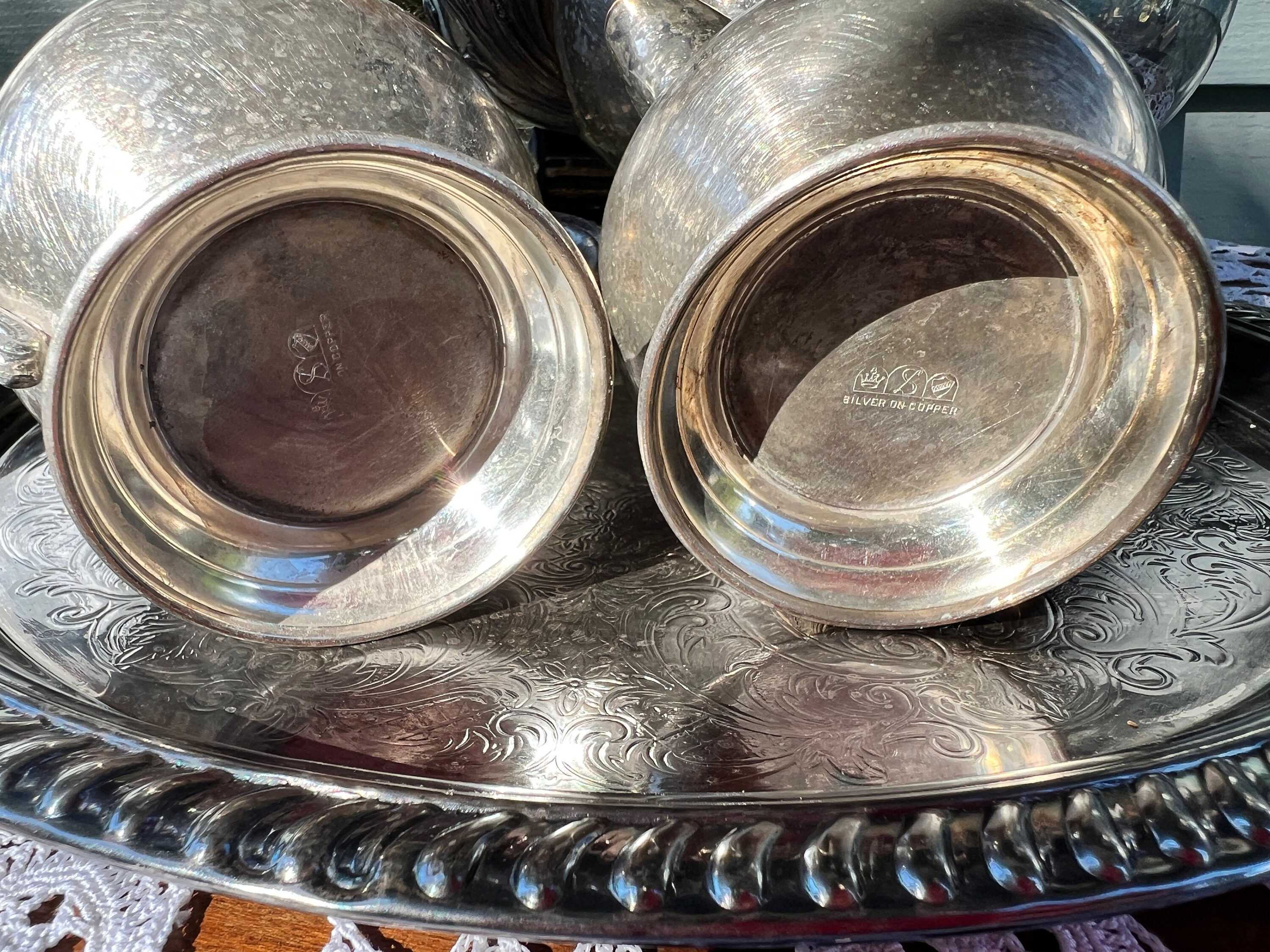 関税送料込★charlottechesnais エコーリング STERLING CHINA TEA SET OPALESCENT GOLD COLORED ACCENTS