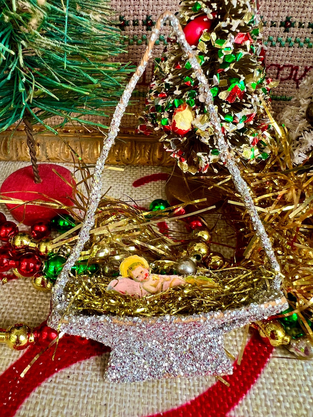 Vintage German Foil Pipe Cleaner Basket With Baby Jesus Etsy