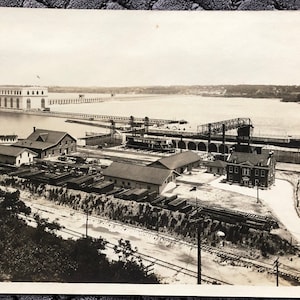 Historical Gorgeous Antique Black White Photograph Mississippi River Landscape Development Power Plant 1920s Dubuque Iowa?