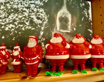 Kitschy Vintage Snow Ski Santa Jolly Old St. Nick Hard Plastic Santa On Skis Rosbro Rosen Irwin Christmas Candy Container Japan