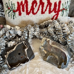 Vintage Handmade Tin Dog and Cat Cookie Cutters Early Tin Christmas Cookie Cutters Animal Cookie Cutter