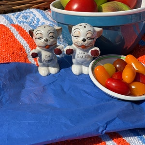 Vintage Bonzo The Dog I&#39;m Salt I&#39;m Pepper Ceramic Anthropomorphic Salt Pepper Shaker Set Kitchen Kitsch Collectible Japan Figurines