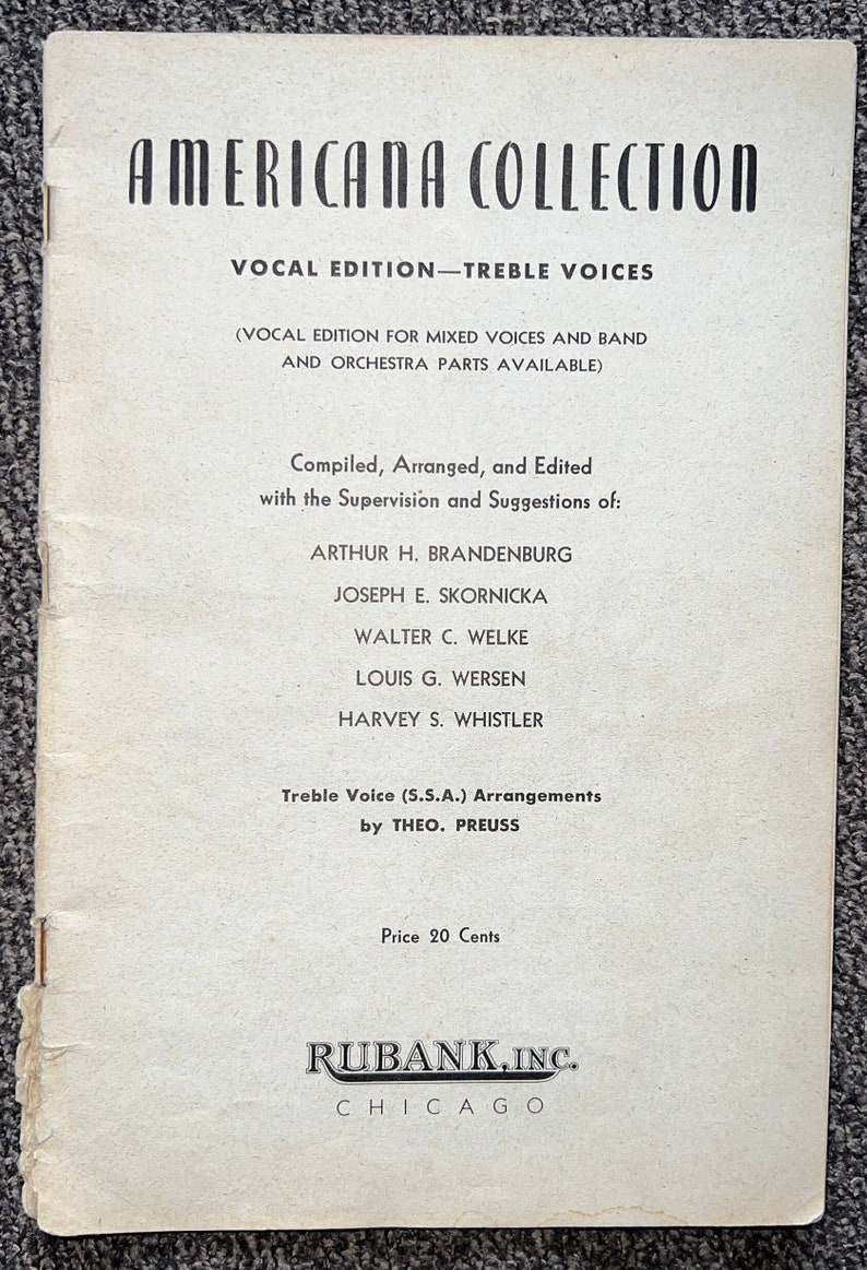 Americana Collection Antique 1945 Sheet Music Vocal Edition Treble Voices Theo Preuss Edited Brandenburg, Skornika, Welke, Wersen, Whistler image 1