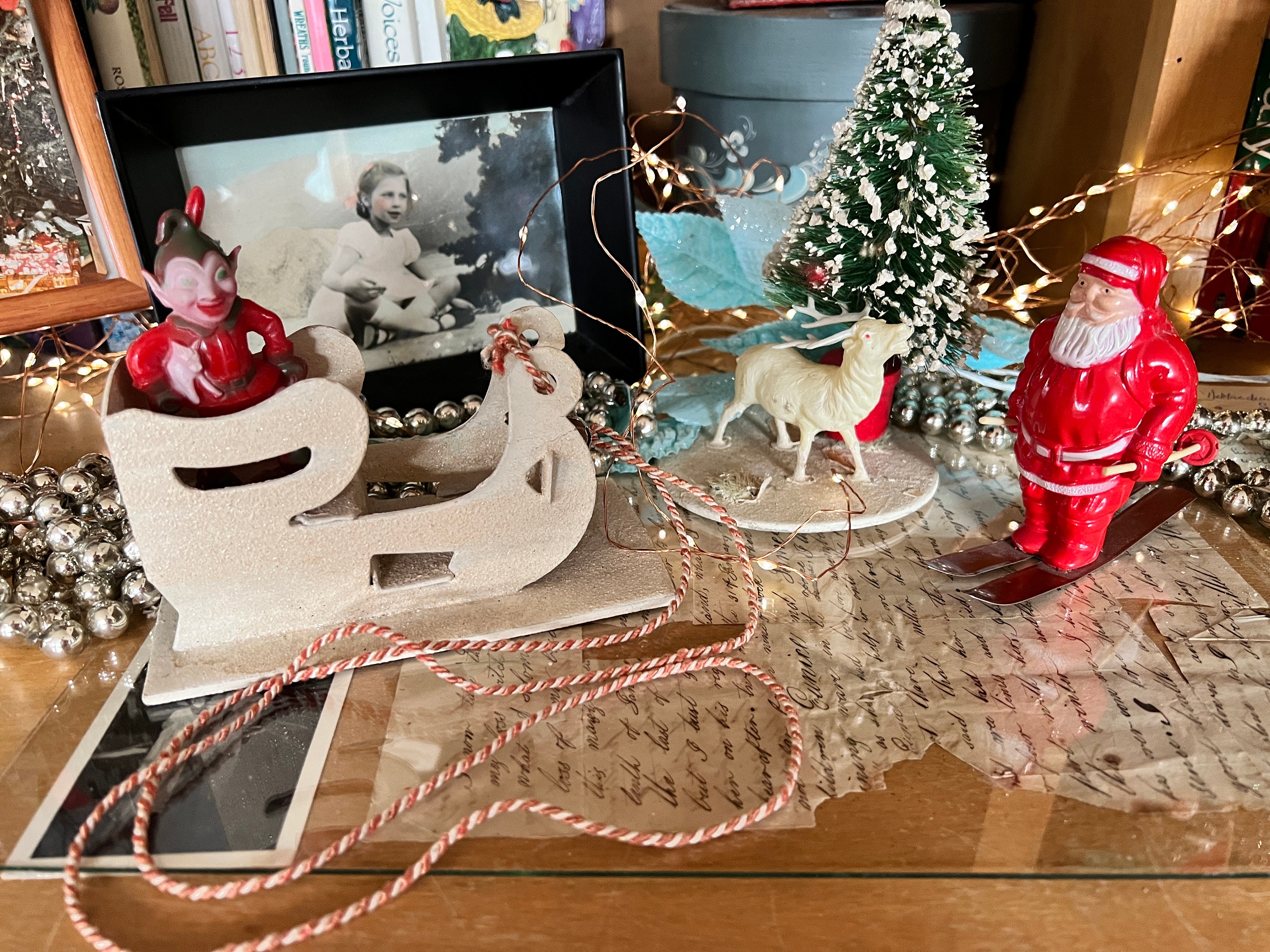 Rare Putz Sleigh Vintage 1950's Retro Christmas White Mica