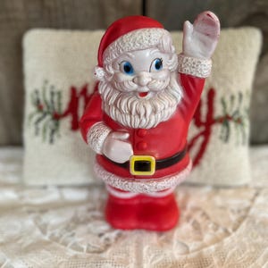 Kitsch Cute Retro Vintage Sanitoy Fitchburg MA Waving Big Eyed 1960s Santa Claus Soft Rubber Vinyl Squeak Squeeze Toy Rubber Waving Santa